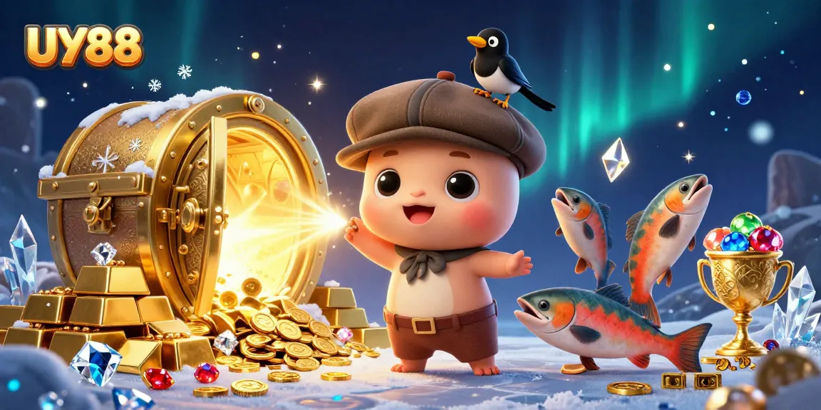 Experience the excitement of UY88 with a whimsical 3D cartoon scene illustrating the charms of gambling.