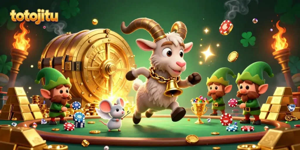 Engage with Totojitu in a vibrant casino scene filled with gremlins and treasures.