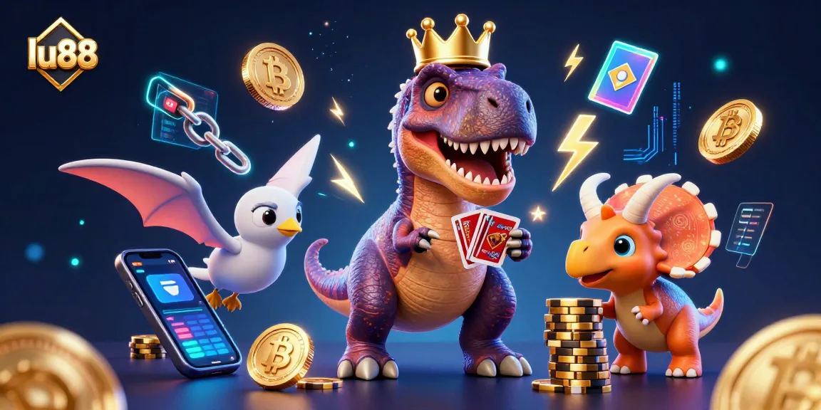 Experience thrilling moments at lu88 with vibrant T-Rex and colorful crypto elements highlighting exciting casino adventures.