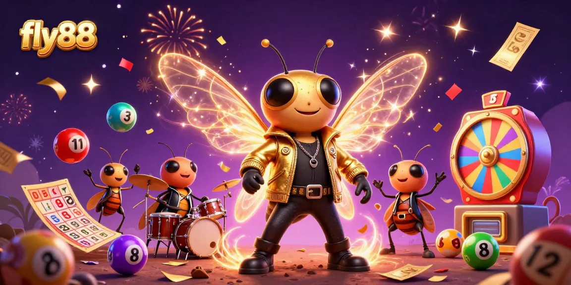 Engage with the fly88 lottery and bingo excitement featuring 3D characters celebrating wins.