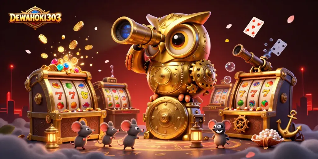 DEWAHOKI303 menghadirkan slot fantastis dengan pemandangan kasino menakjubkan di latar belakang.