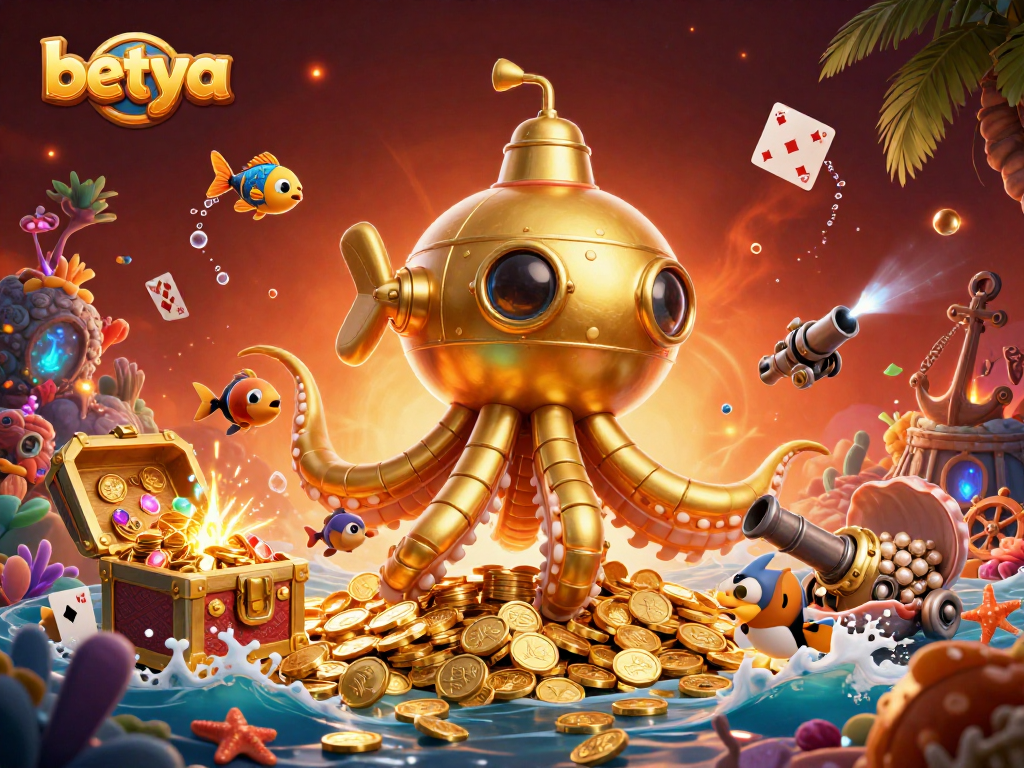 Betya's thrilling underwater adventure with a golden kraken, coins, and gaming treasures