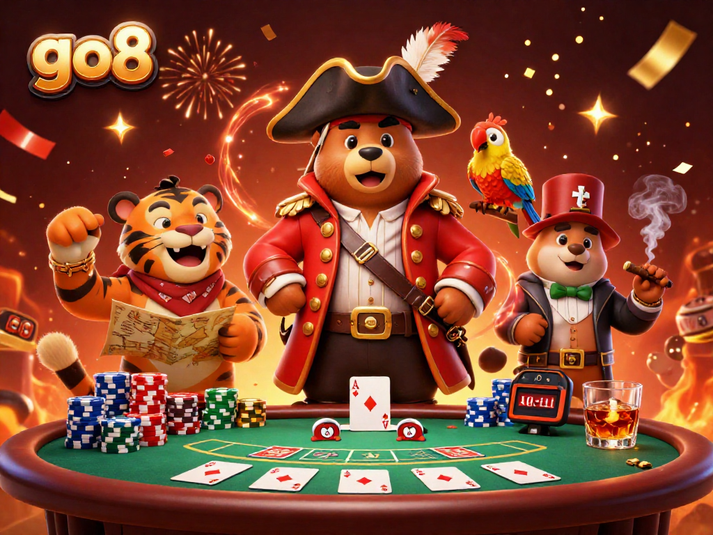Engage in thrilling gameplay at go8 casino with vibrant characters and poker elements.