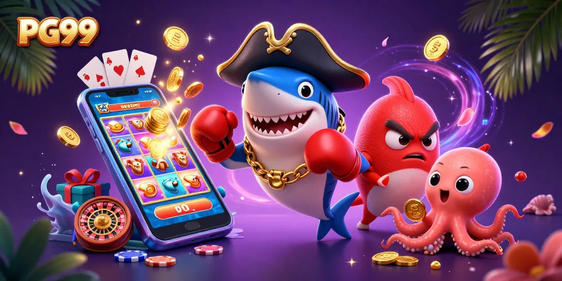 Engage with PG99's thrilling slot adventure featuring pirate, pufferfish, and octopus characters.