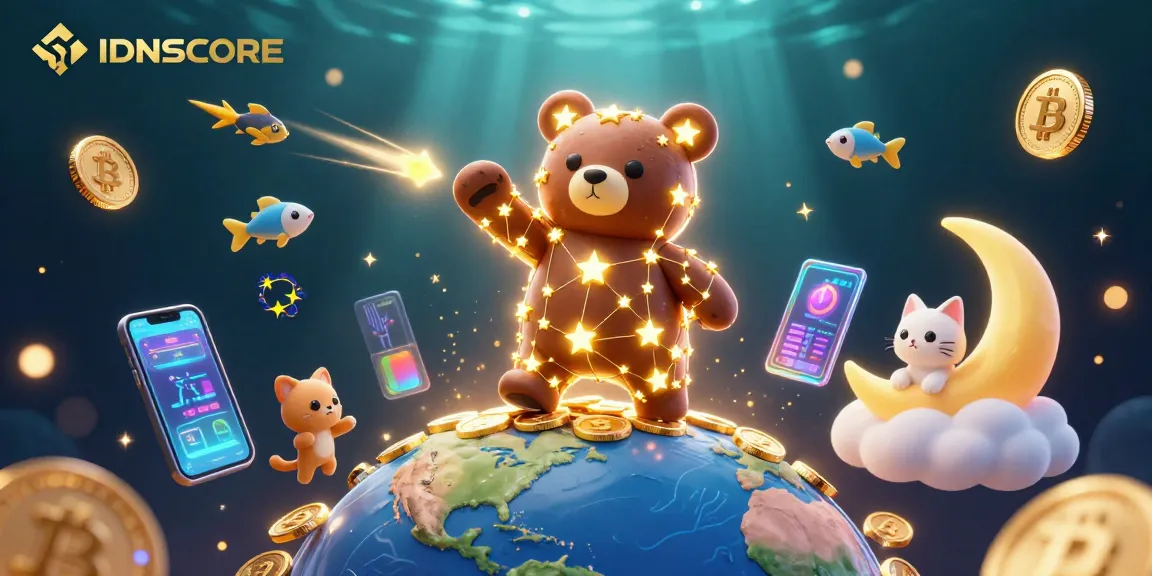 Play games at IDNSCORE with thrilling constellations and vibrant coins in this captivating illustration.