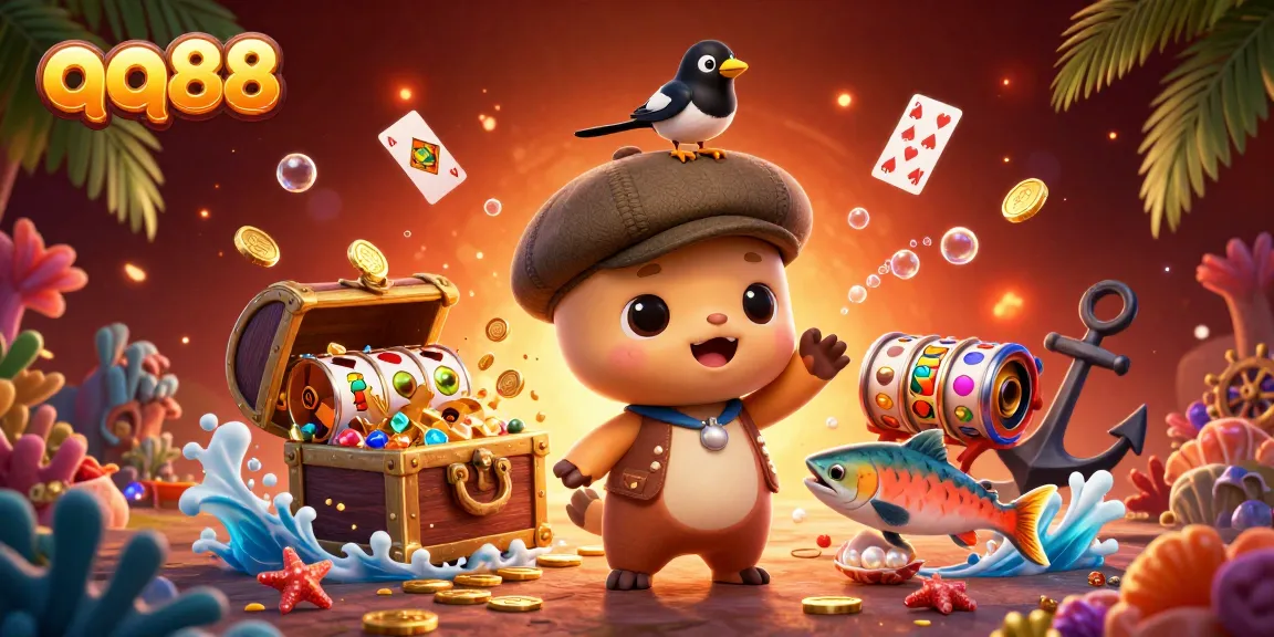 Engage in thrilling qq88 slots with vibrant characters enjoying underwater treasures and dynamic gameplay.