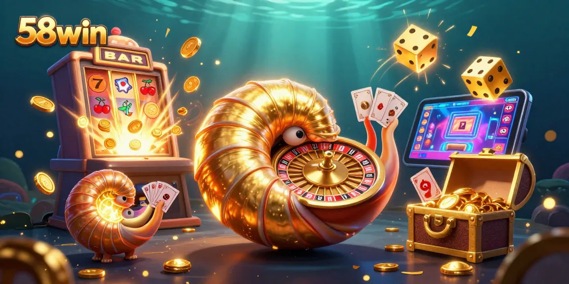 Experience thrilling games at 58win, featuring an exciting 3D illustration of a dynamic casino scene.