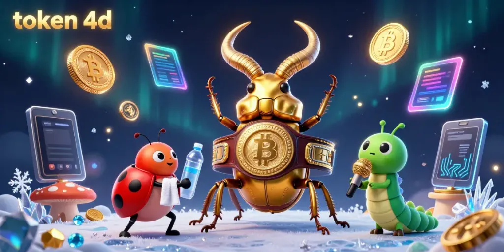 Visualisasikan token 4d yang menghipnotis dengan karakter lucu di dunia digital kasino.