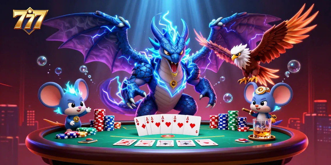 Engage in thrilling action at 777 casino with poker games, vibrant characters, and dynamic gambling elements.