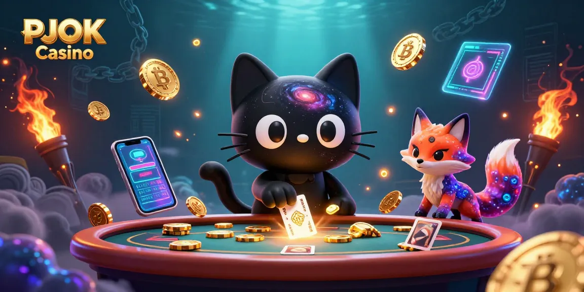 Experience thrilling action at PJOK Casino with golden chips and cosmic characters.