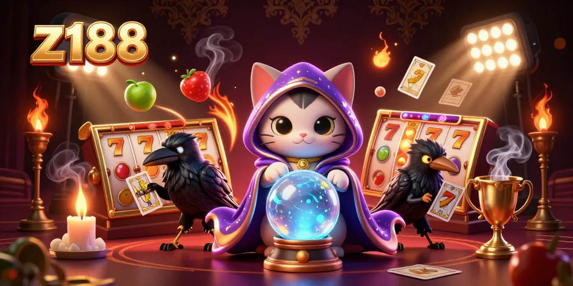 Join the fun at z188 with the mystic cat and raven in a thrilling casino adventure.