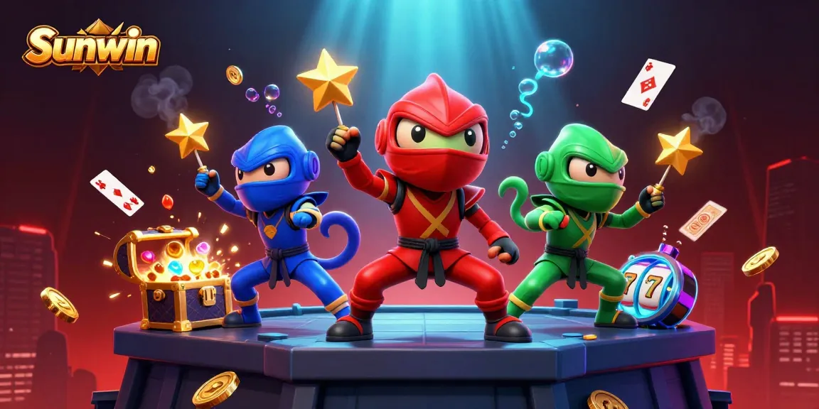 Sunwin chameleons perform martial arts amid exploding treasures, enhancing gaming excitement.