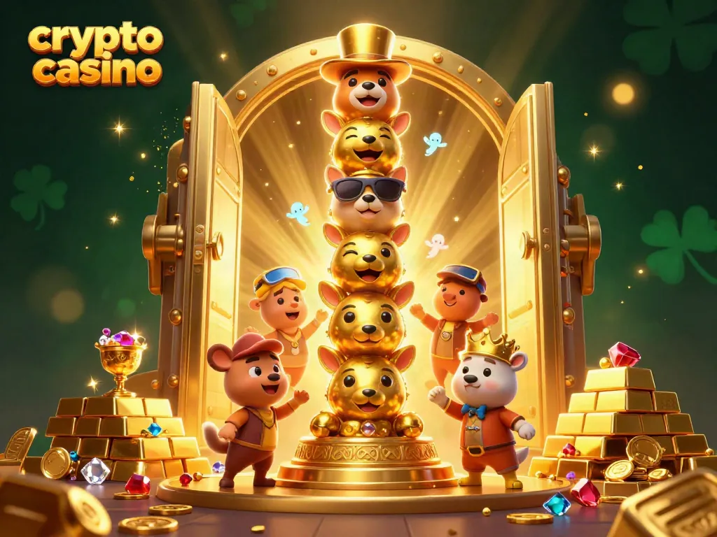 Experience the excitement of a crypto casino with vibrant treasures, totem characters, and dazzling gems.
