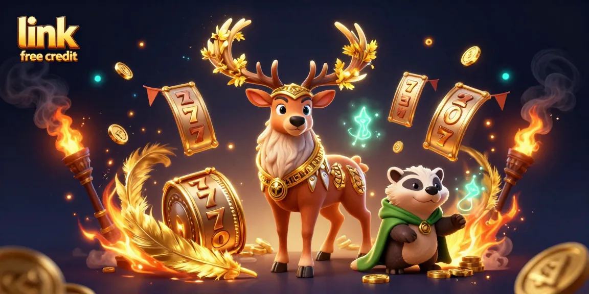 Claim link free credit with dynamic casino illustrations featuring magical elements.