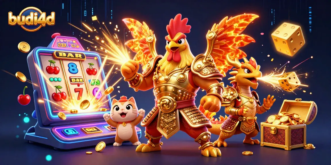 Experience thrilling wins with budi4d's dynamic slots scene featuring characters and exciting casino elements.