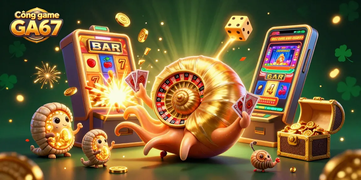 Engage with Cổng game GA67 through an exciting 3D illustration showcasing a vibrant casino scene.