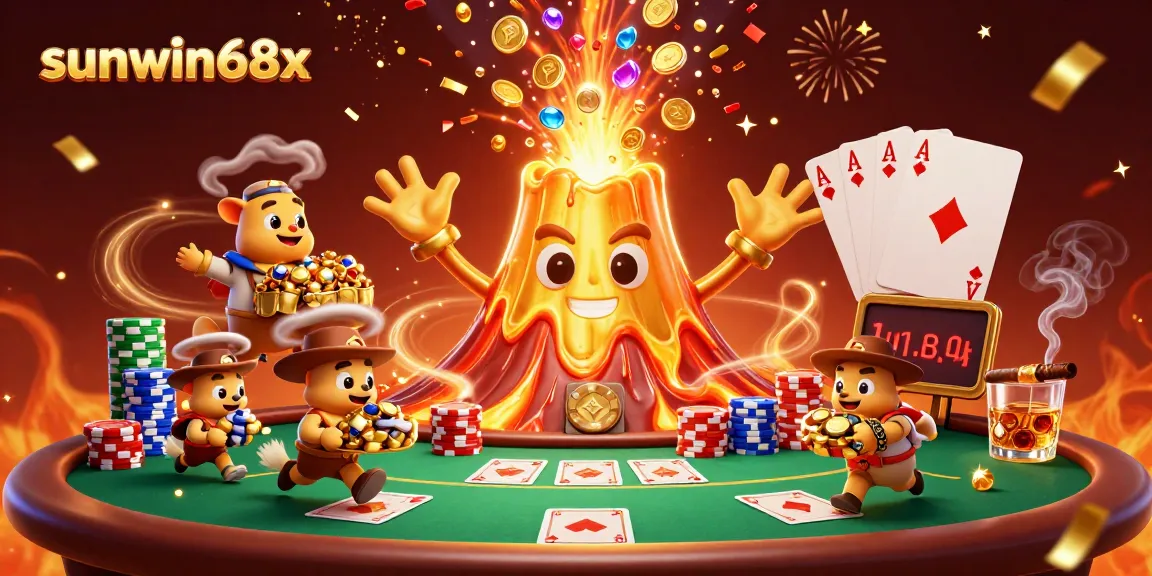 Experience the thrilling win potential at sunwin68x with vibrant treasure-filled scene and poker excitement.