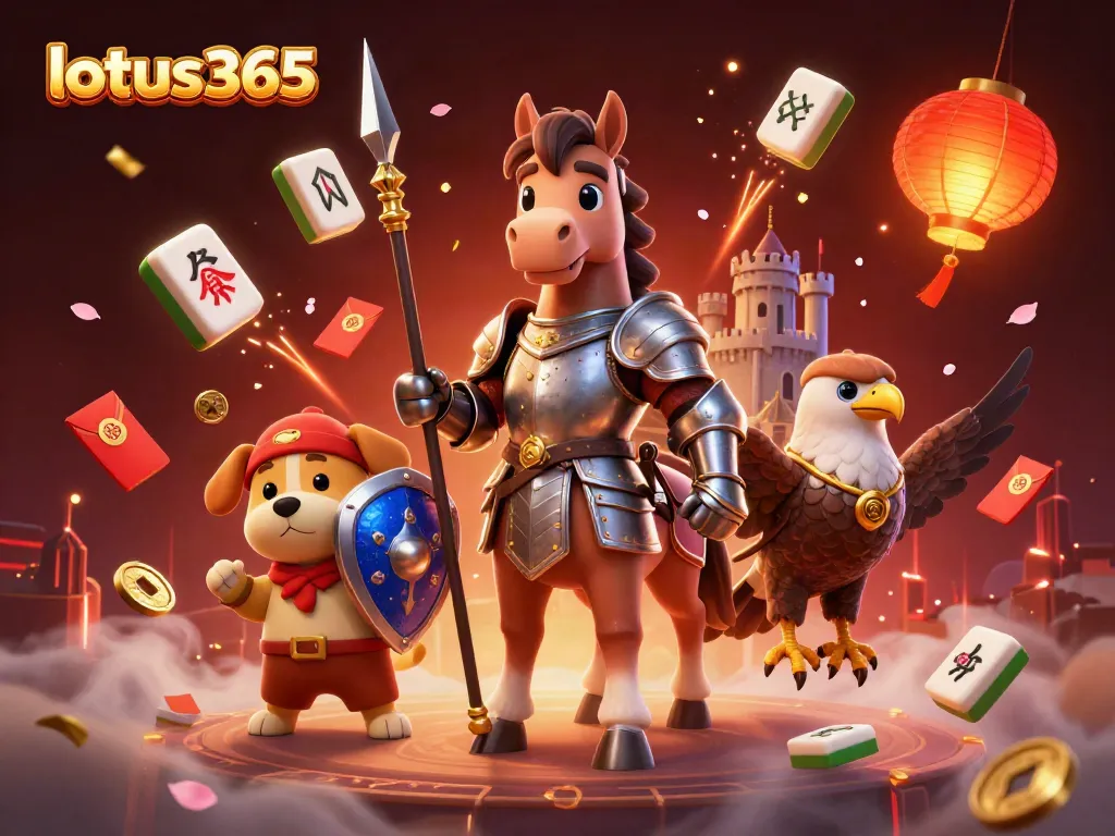 Engage in thrilling bets at lotus365 with a dynamic scene of knights and festive game elements.