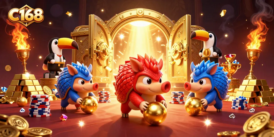 C168 pangolin rivals compete in a vibrant casino setting, rolling gold and poker chips to win big.