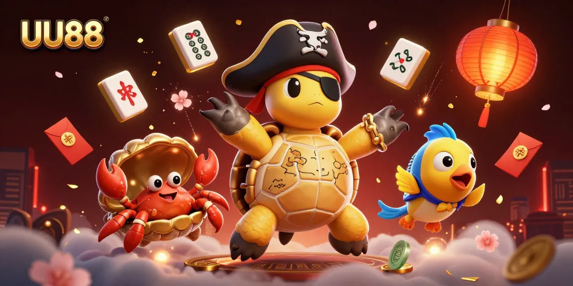 Engage in the excitement with UU88, a vibrant 3D casino scene featuring lucky treasures and playful characters.