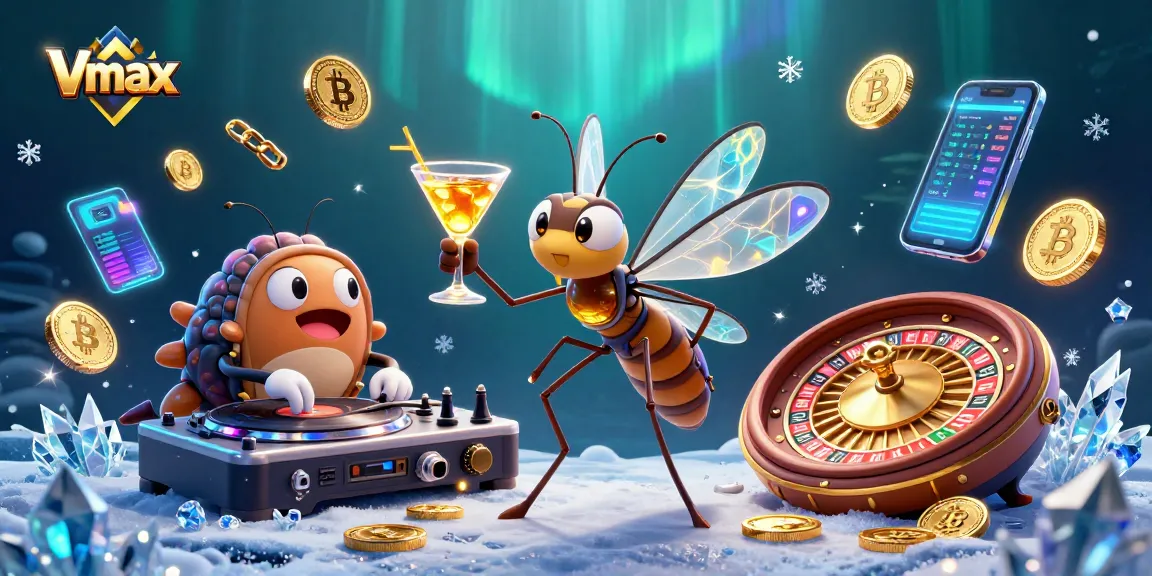 Experience the thrill of Vmax casino with a unique 3D character scene featuring vibrant game elements.