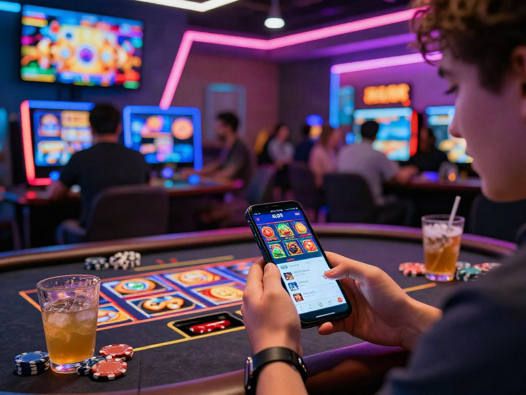 Online gaming scene with ALO8 app showcasing vibrant gaming options and player engagement.