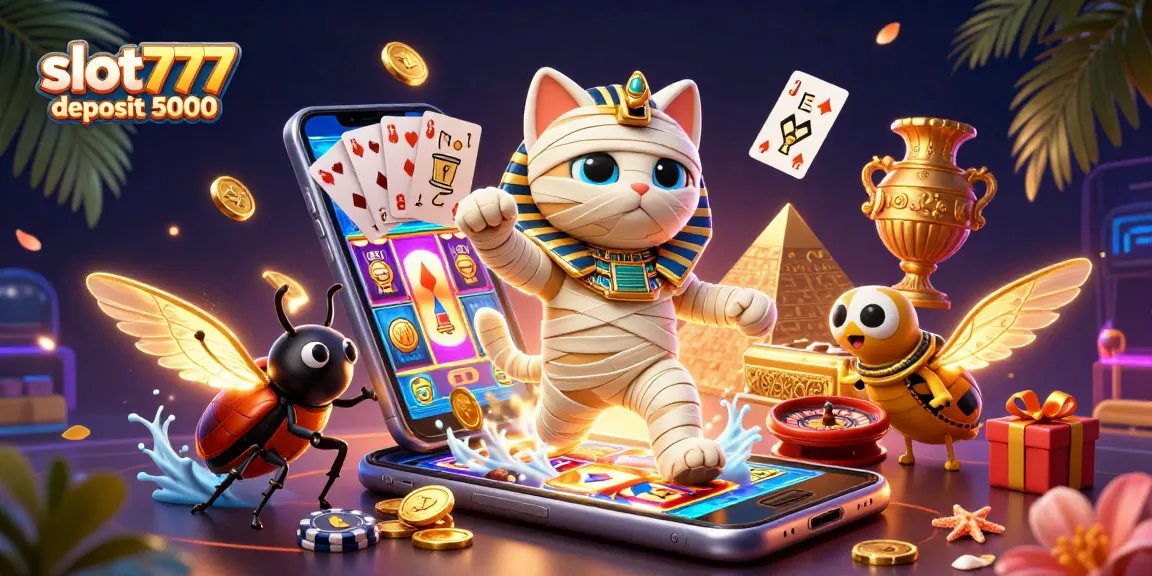 Engage in exciting gameplay at slot777 deposit 5000 with colorful casino elements and a vibrant jackpot scene.