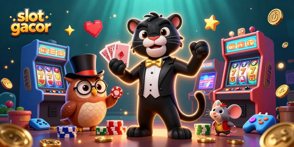 Experience slot gacor fun with an elegant panther and friends amid vibrant casino elements.