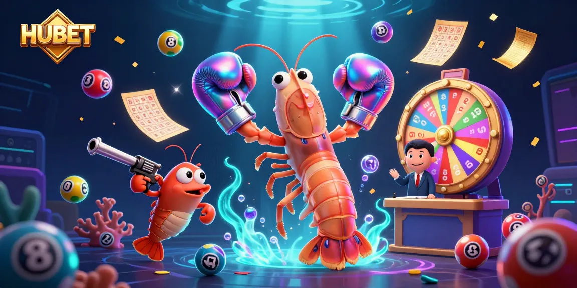 HUBET engaging players with lottery excitement and vibrant 3D characters in dynamic casino scene