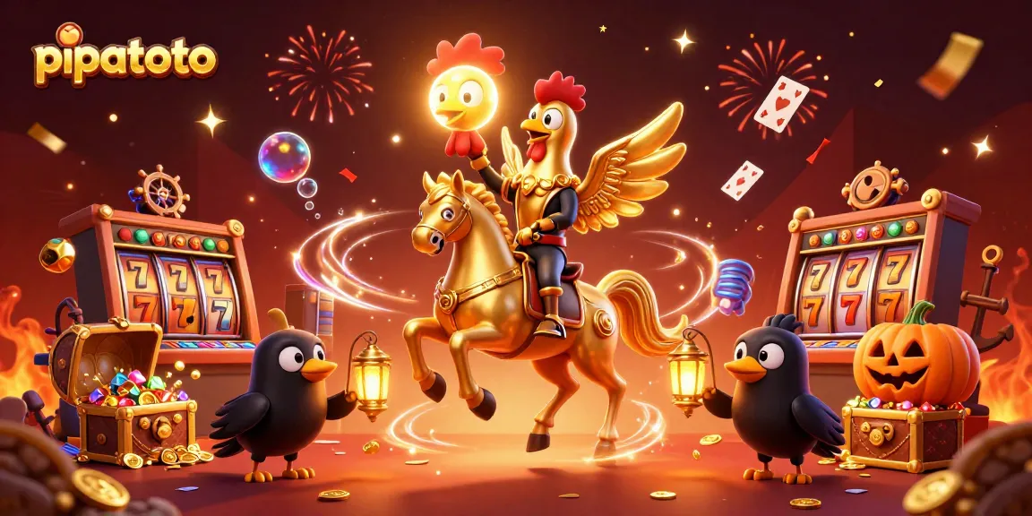 Engage with pipatoto at the thrilling casino scene featuring a golden rooster and dynamic game elements.