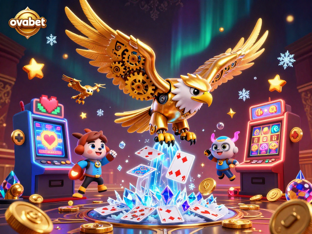 Experience exciting wins with ovabet's vibrant 3D casino scene featuring a cybernetic eagle!