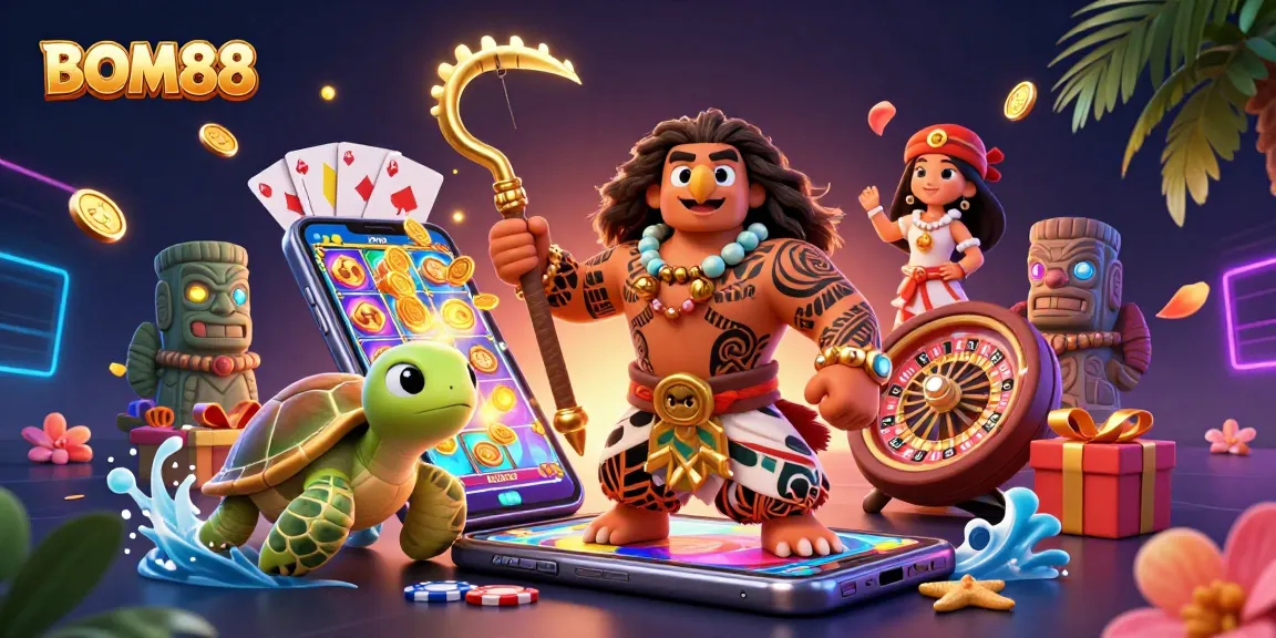 Experience BOM88's vibrant gambling scene with colorful slot games and dynamic gaming elements.