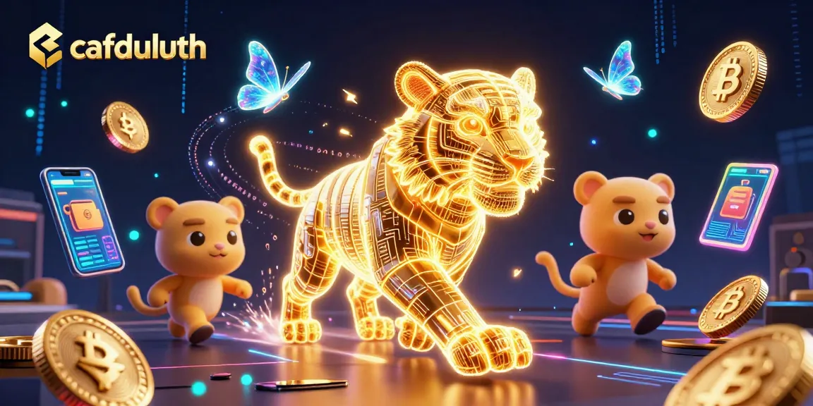 Play engaging casino games at cafduluth with a vibrant digital tiger and crypto elements.