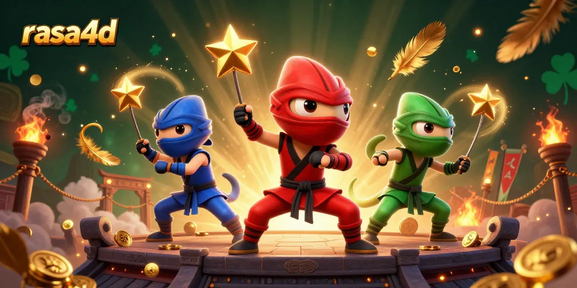 Rasa4d menampilkan ninja kadal meriah bertarung di arena judi yang berkilauan.