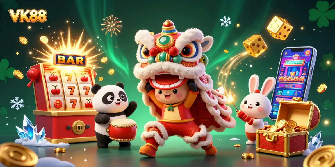 Experience thrilling fun with VK88's exciting games surrounded by vibrant casino elements.