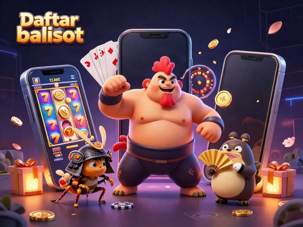 Engaging Daftar balisot scene with dynamic characters and vibrant casino elements.