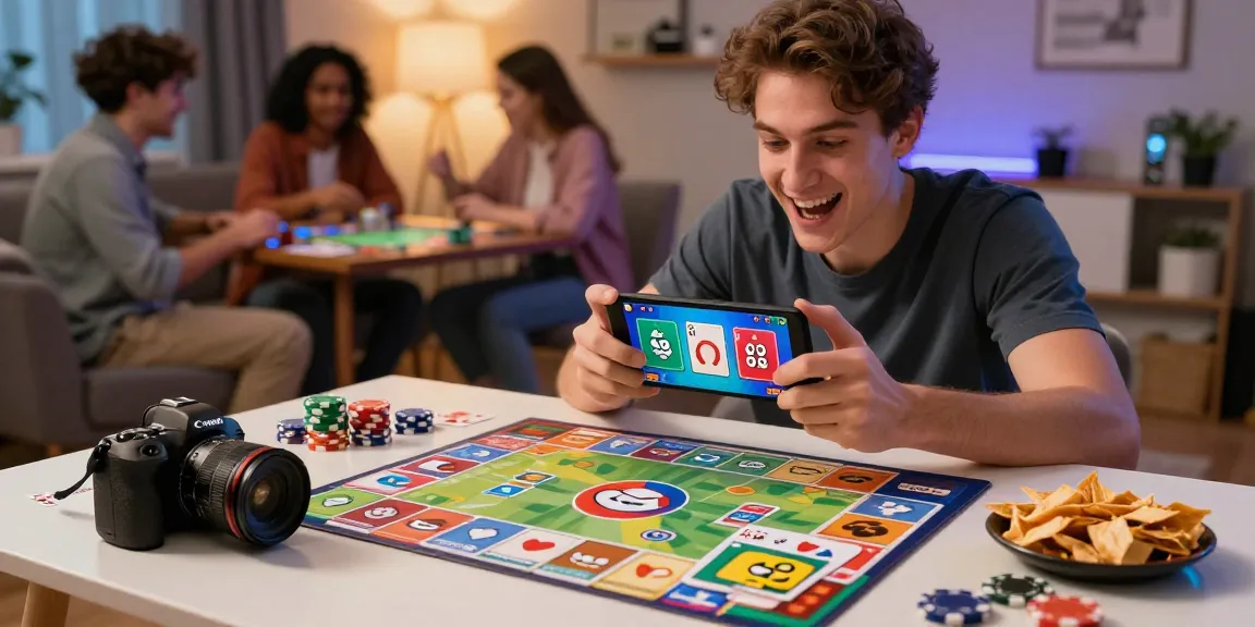 A young man enjoying Card Rummy on Android, highlighting top earning apps with vibrant game graphics.