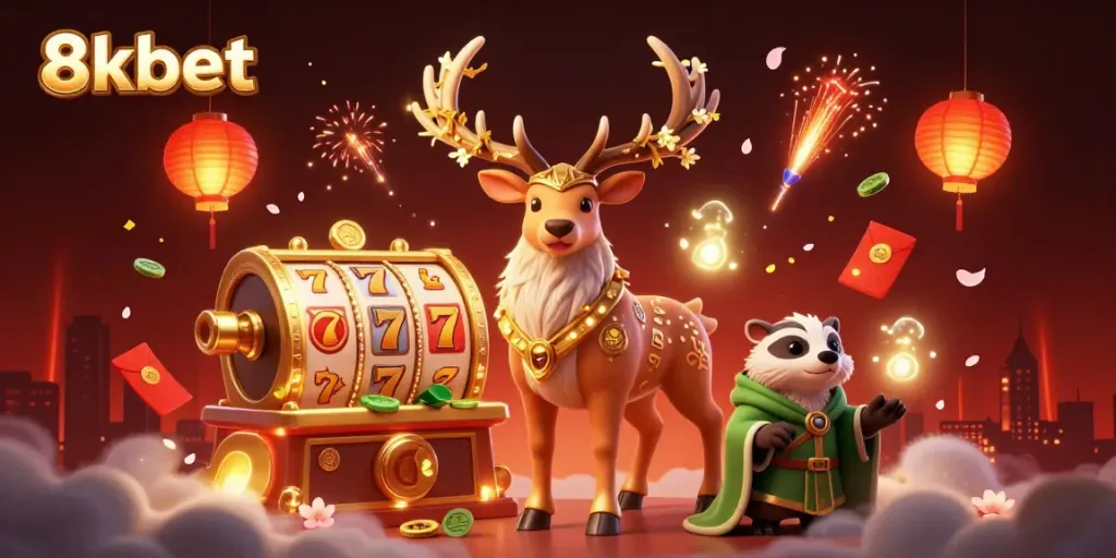 Experience thrilling gameplay with the 8kbet brand featuring a druid stag and lucky symbols.