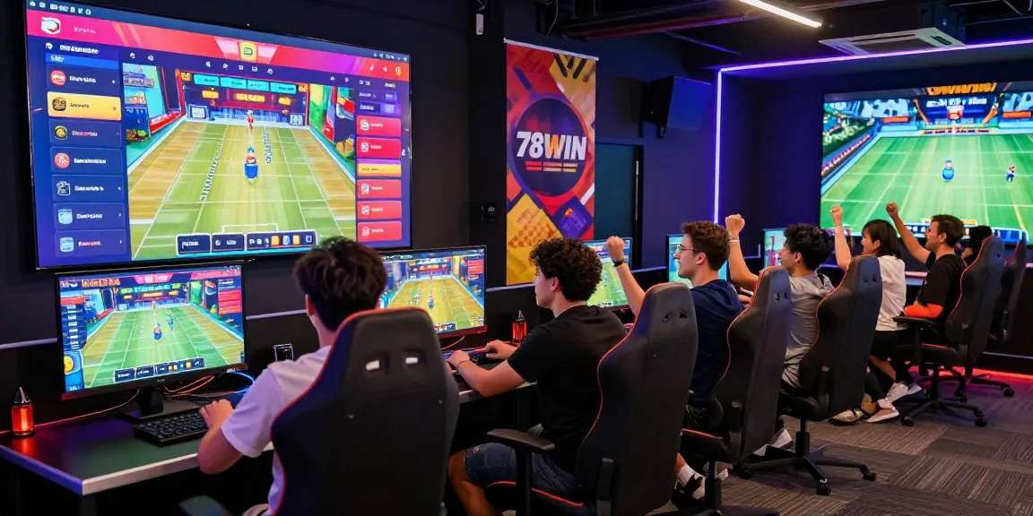 Exciting 78win online gaming scene with players celebrating victories and a vibrant interface