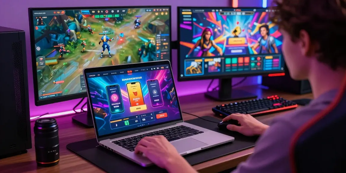 Pengguna basket168 memainkan permainan taruhan online dengan laptop dan pengaturan gaming modern.