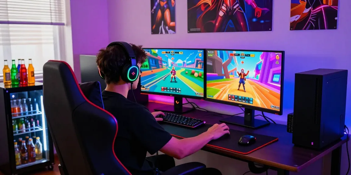 Engaging gamer playing a 3D hentai game in a dynamic gaming setup, highlighting immersive character animations