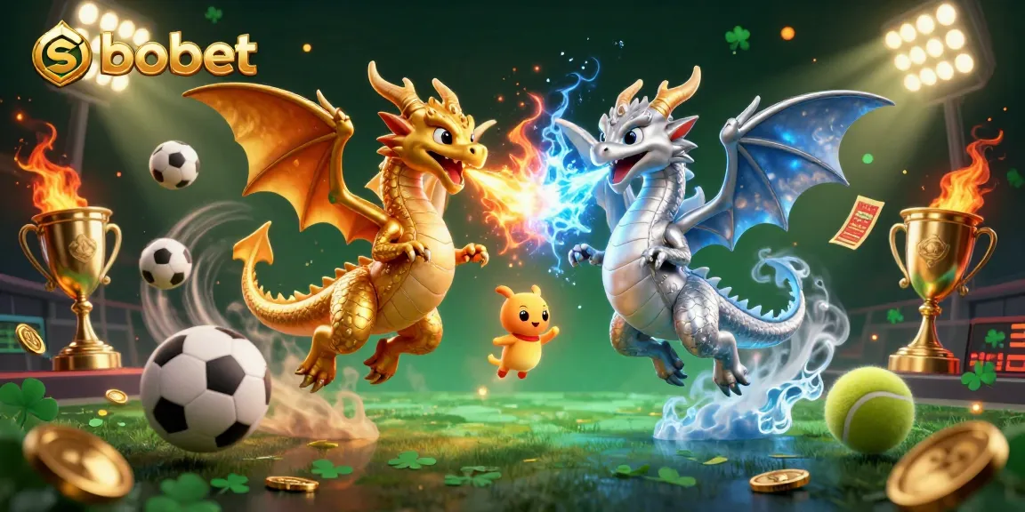Sbobet sports betting action with dynamic 3D dragons and sports elements in an engaging scene
