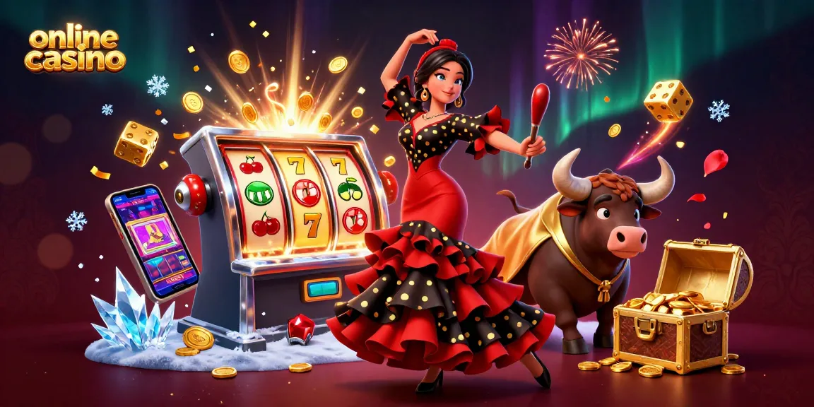 Engage in thrilling action at an online casino featuring a flamboyant flamenco dancer and a charming bull.