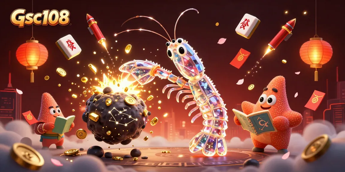 Menyajikan Gsc108 dengan galactic samurai mantis shrimp dan bintang penunjuk peta dalam suasana kasino yang berkilau.