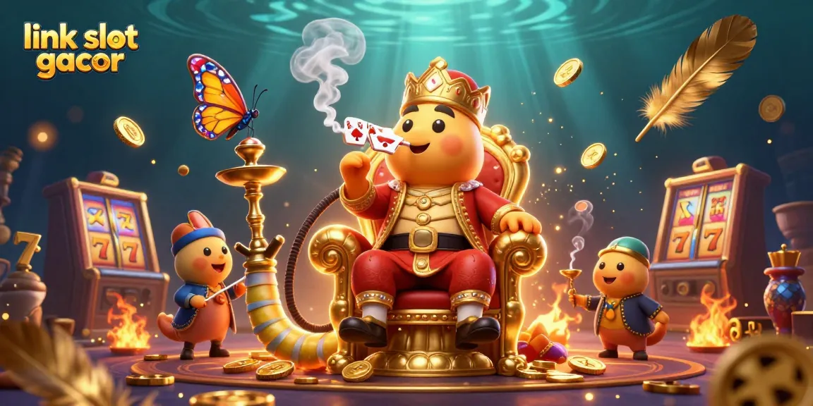 Engage with thrilling link slot gacor action featuring a vibrant 3D scene of a caterpillar master, slot reels, and treasures.